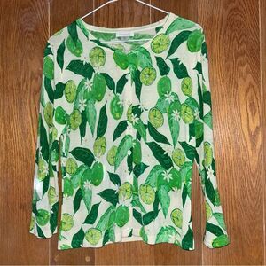 Garnet Hill Merino Wool Limes Cardigan Button Down EUC Long Sleeve Green SZ Med